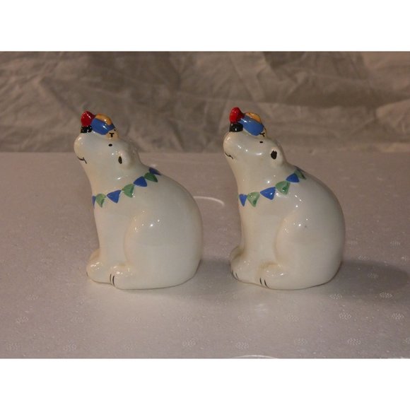 POLAR BEARS WITH COLORFUL FISH ON NOSES SALT & PEPPER SHAKERS, Vintage Coco Dowl - Picture 3 of 6